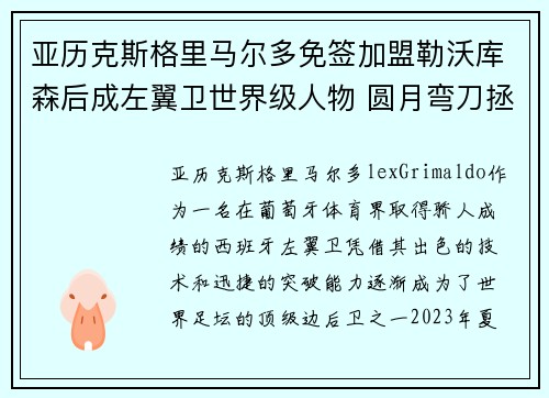 亚历克斯格里马尔多免签加盟勒沃库森后成左翼卫世界级人物 圆月弯刀拯救球队